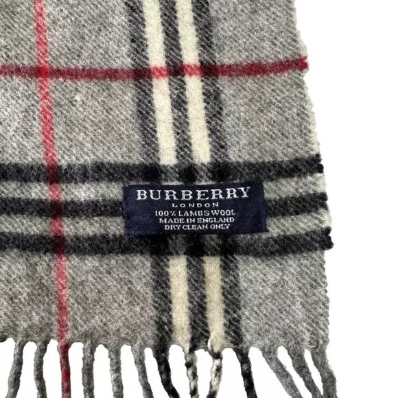 Burberry Classic Check Scarf Grey 100% Lambswool Unisex Scarf Made In England - Picture 5 of 7